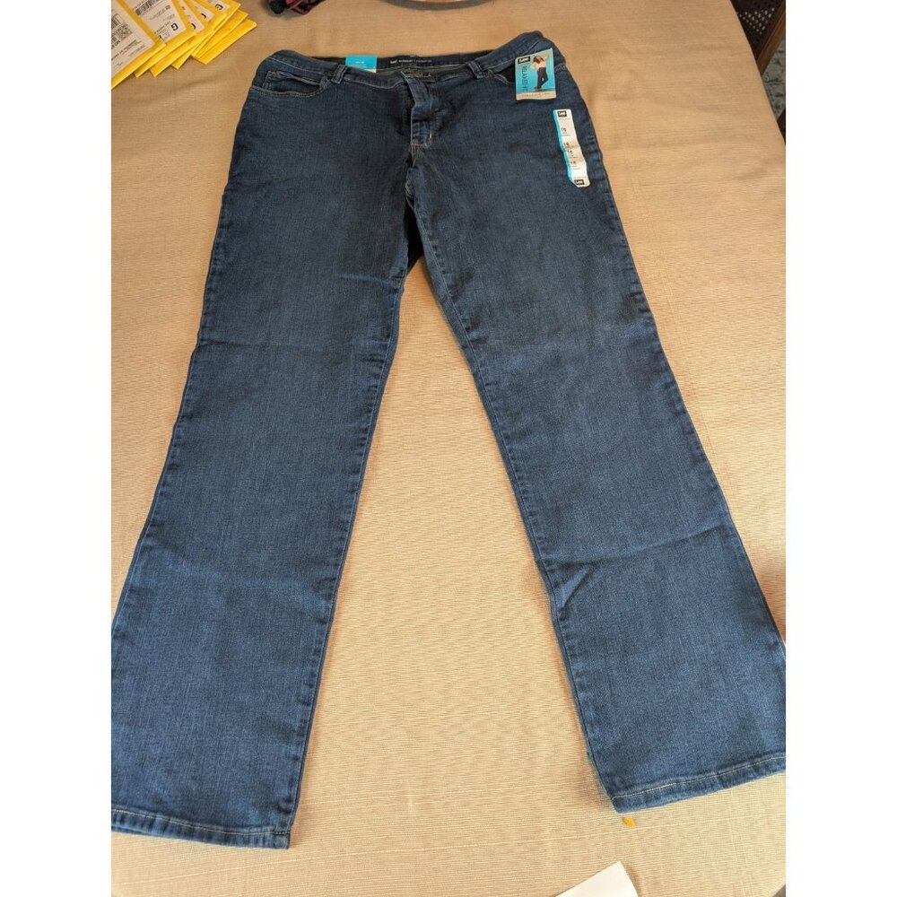 Lee Jeans Women's 16 Blue Denim Relaxed Fit Straight Leg Cotton Stretch